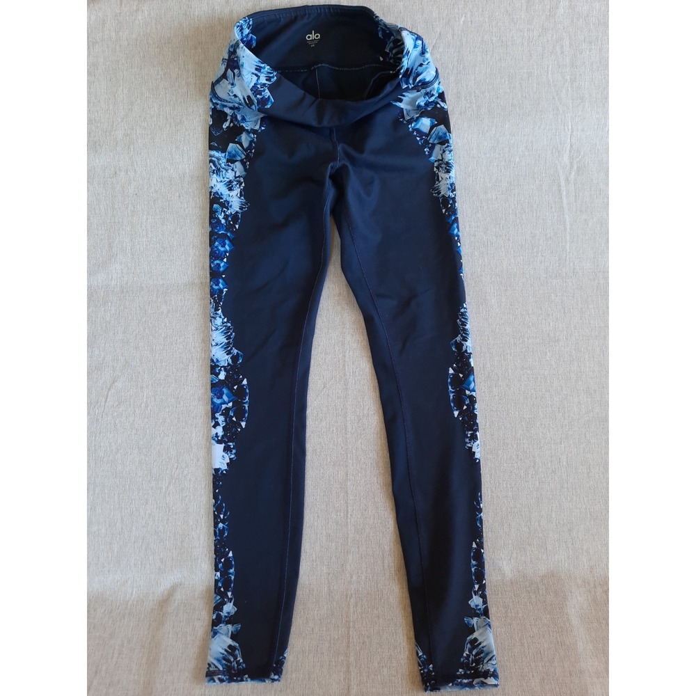 Alo Women XS Floral Gemstone Crystal Blue Active Ankle Yoga Jogger Pants Spandex